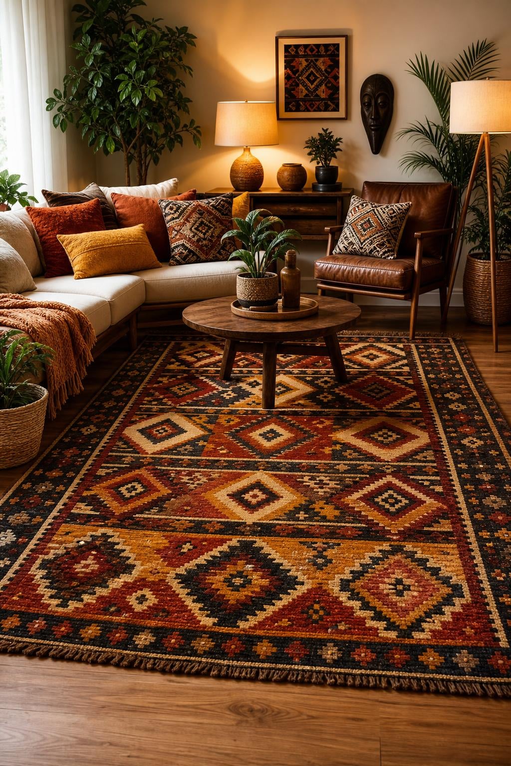Afro Boho Living Room Decor Idea 3 Patterned Rug