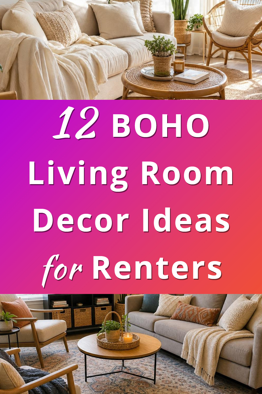 BOHO Living Room Decor Ideas for Renters pin 1