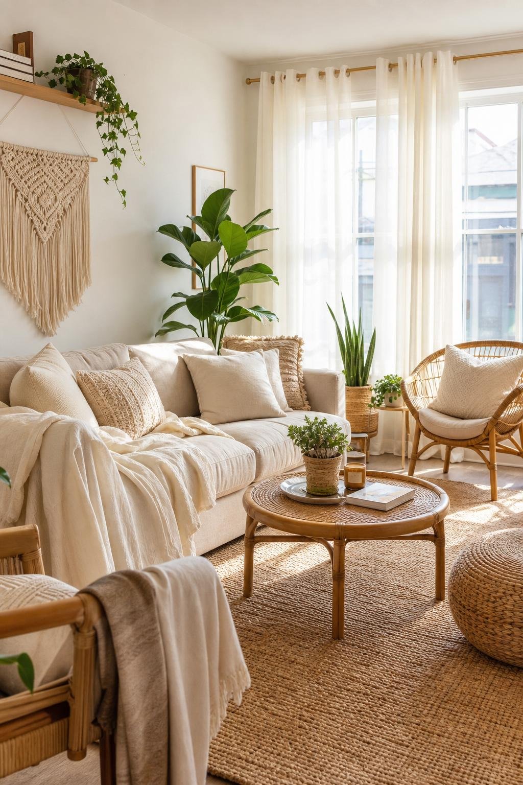 BOHO Living Room Decor for Renters Idea 1 Soft Airy Textiles