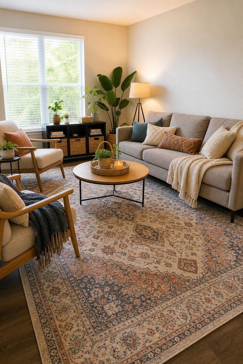 BOHO Living Room Decor for Renters Idea 2 Large Patterned Rug