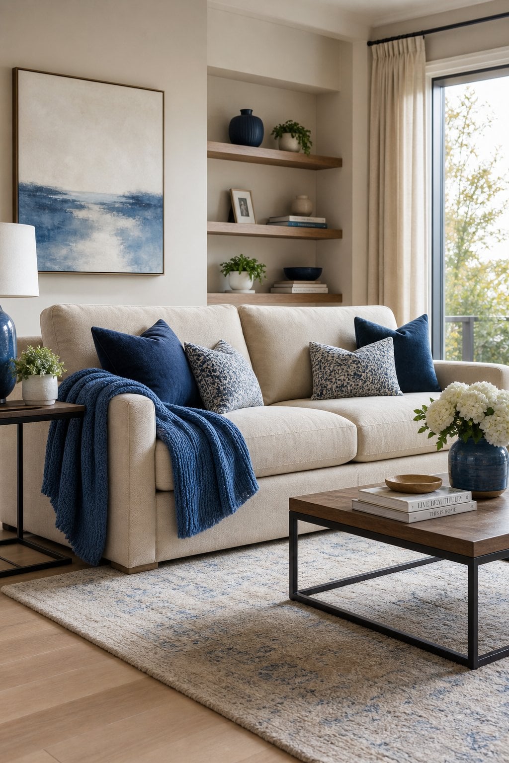 Beige and Blue Living Room Decor Idea 1 Sofa