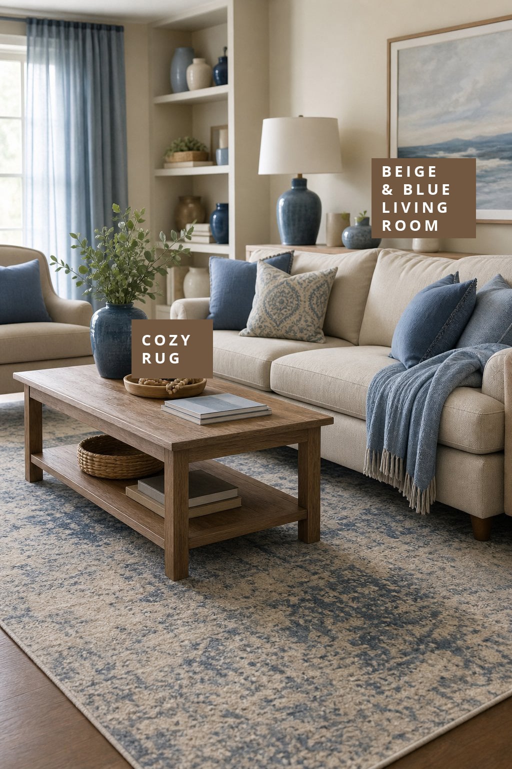 Beige and Blue Living Room Decor Idea 3 Cozy Rug