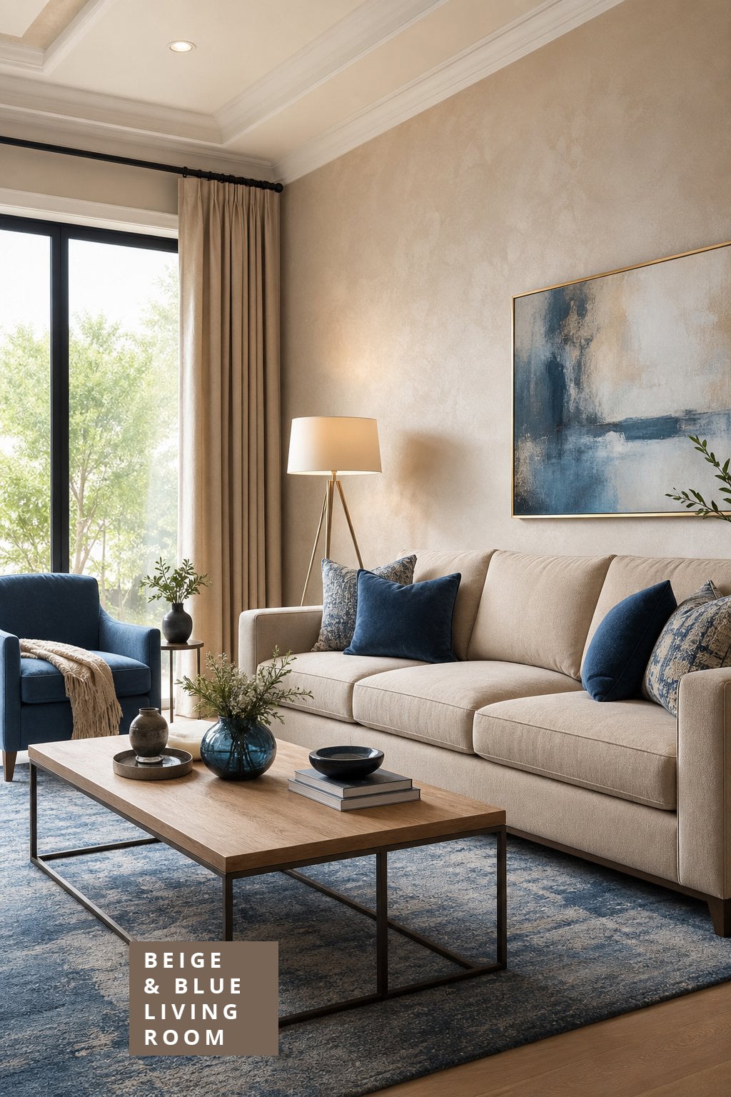 Beige and Blue Living Room Decor Idea 4 Wall Paint