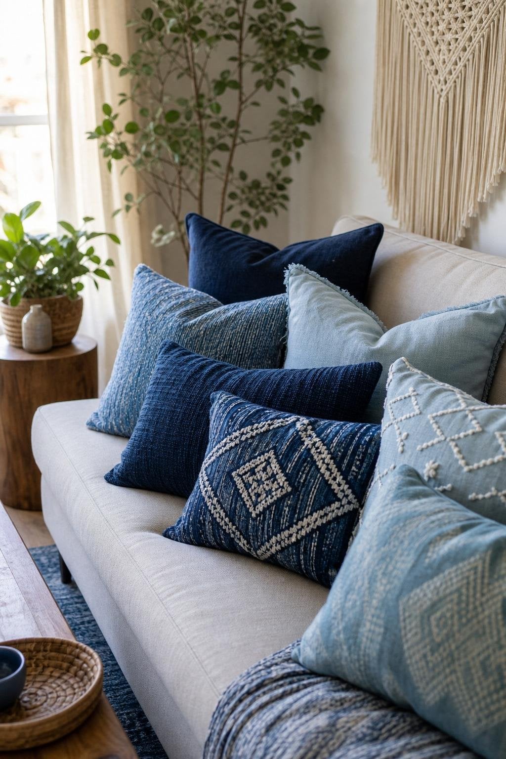 Blue BOHO Living Room Decor Idea 2 Throw Pillows