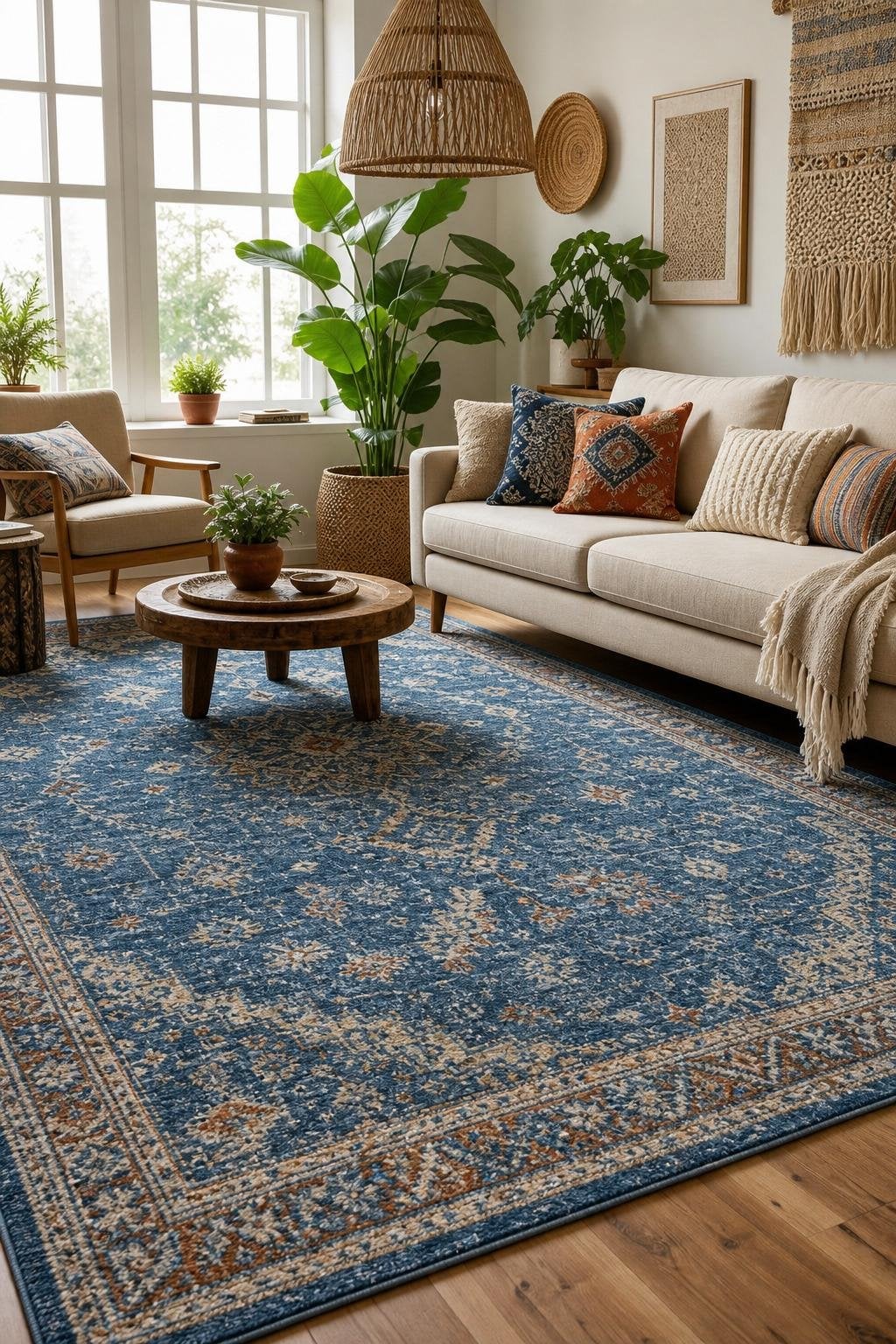 Blue BOHO Living Room Decor Idea 3 Rug