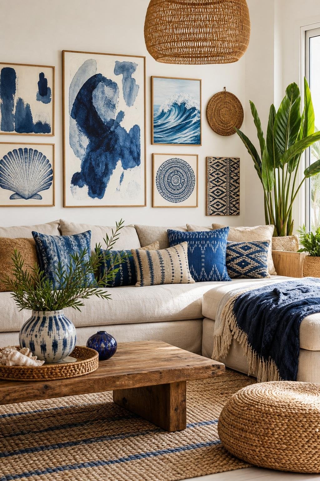 Blue BOHO Living Room Decor Idea 4 Wall Art
