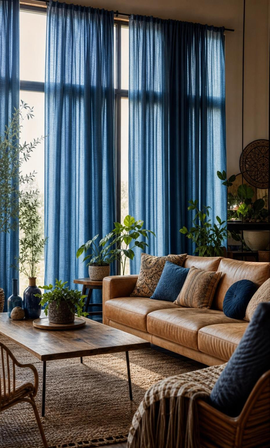Blue BOHO Living Room Decor Idea 5 Curtains