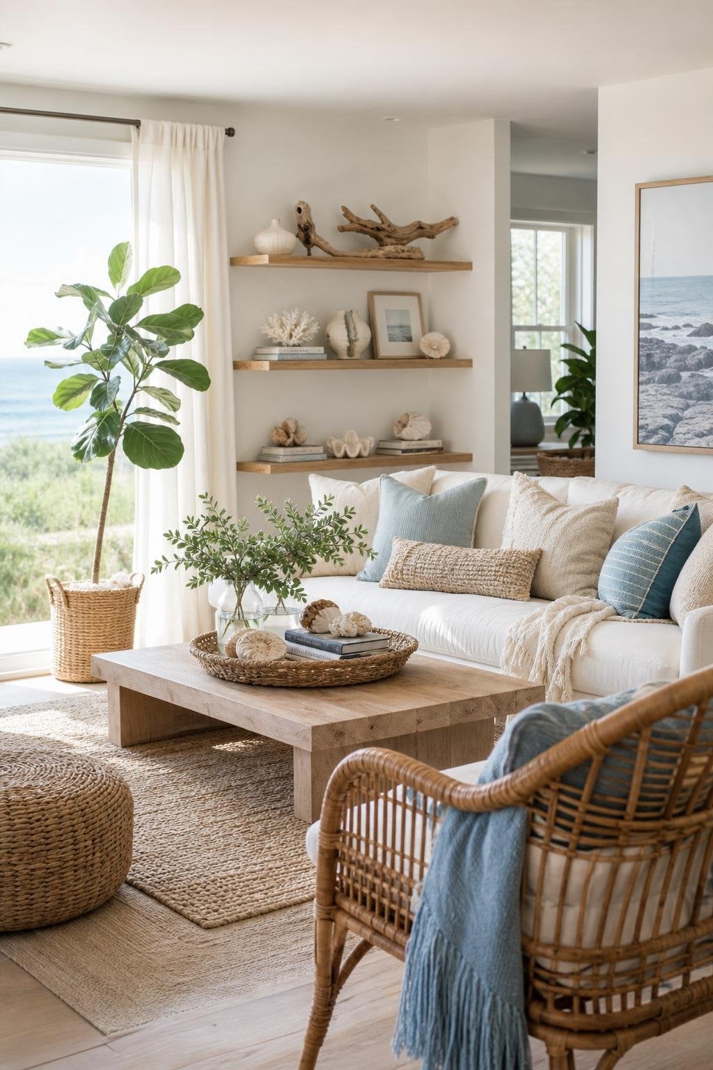 Coastal BOHO Living Room Decor Idea 1 Soft Color Palette