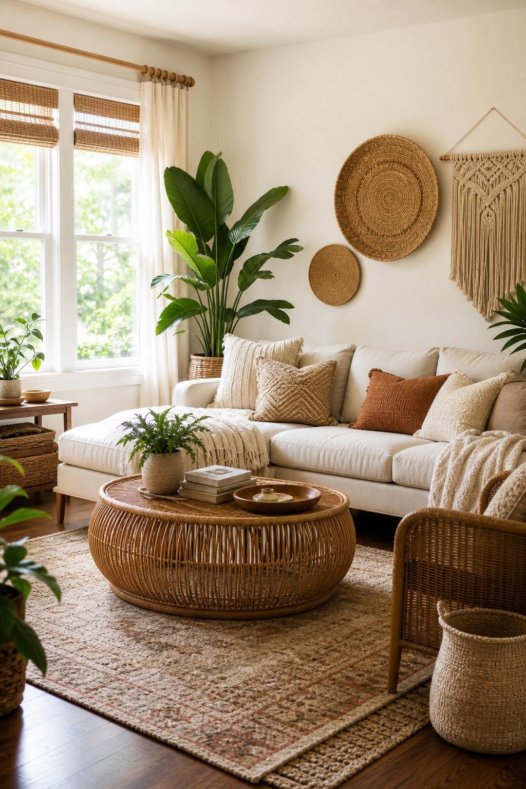 Coastal BOHO Living Room Decor Idea 3 Rattan Woven Accents