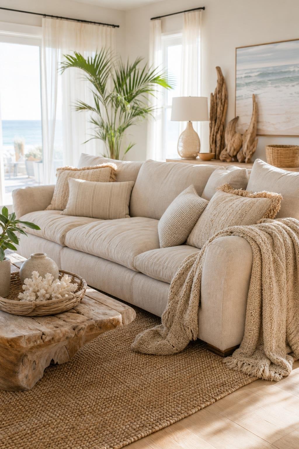 Coastal BOHO Living Room Decor Idea 4 Relaxed Sofa Style