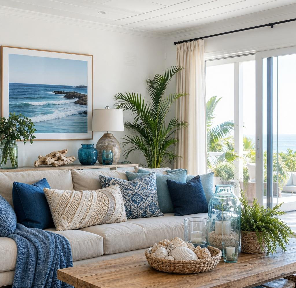 Coastal BOHO Living Room Decor Idea 5 Blues and Neutrals