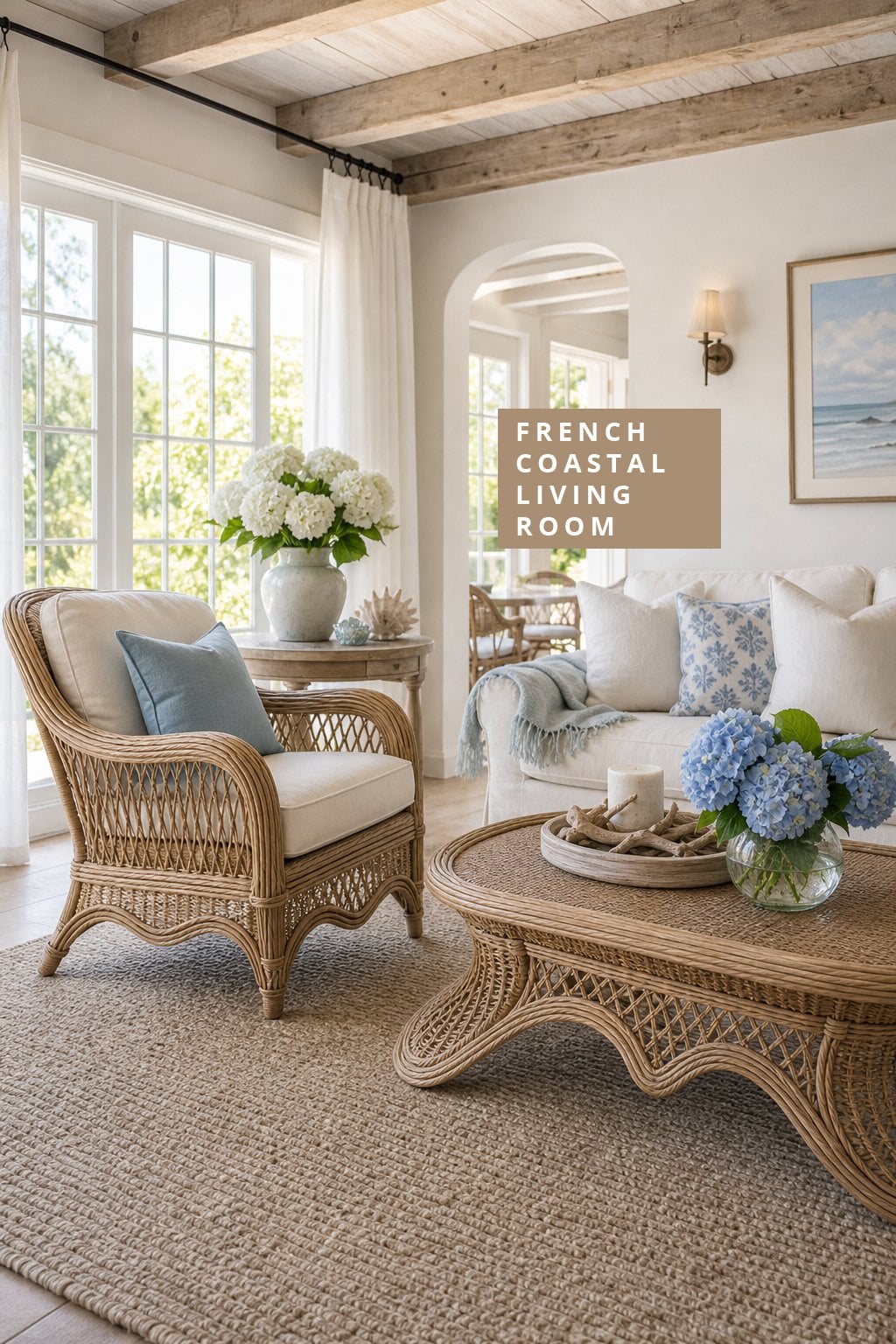 Coastal French Country Living Room Decor Idea 5 Woven Rattan with French Curves