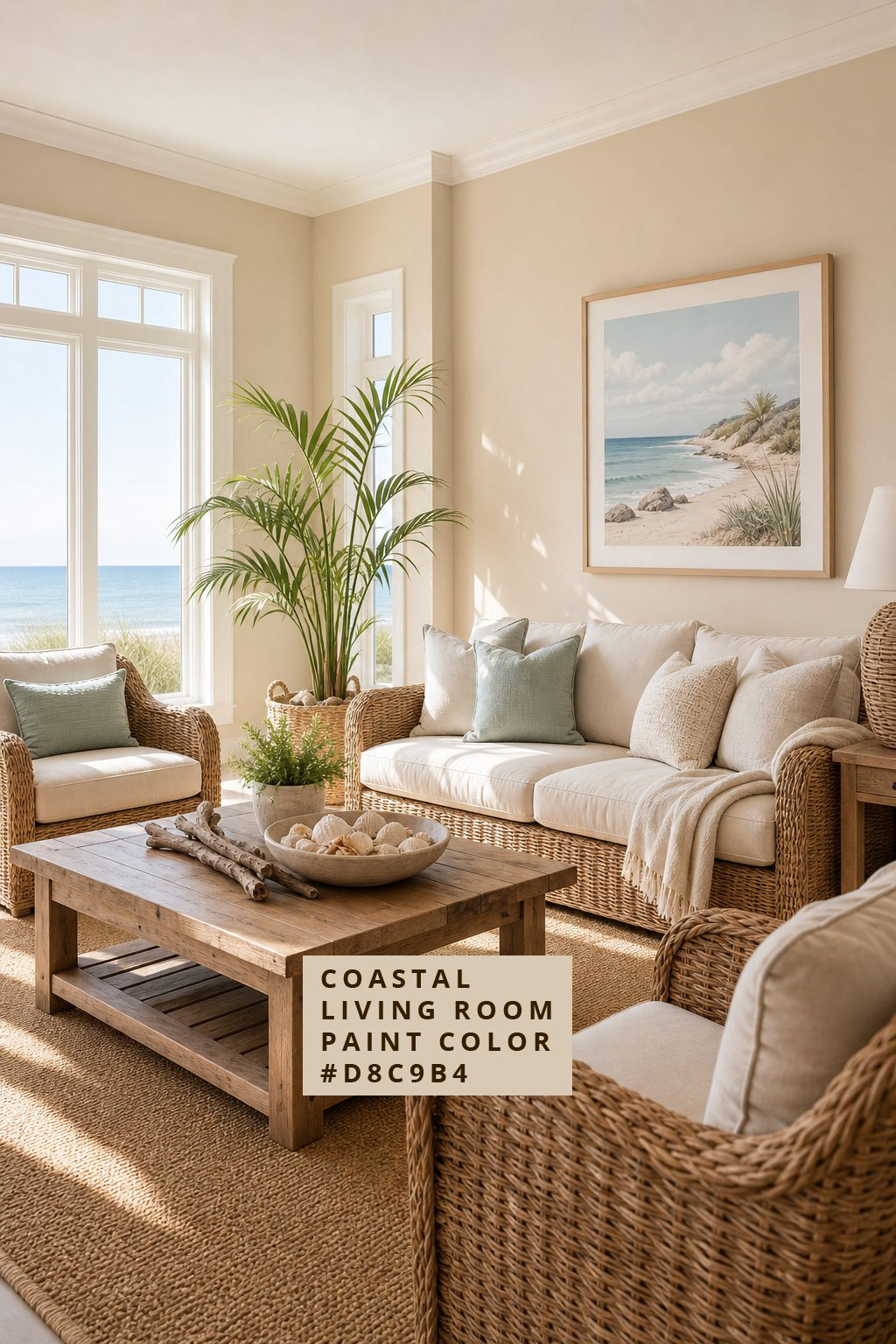 Coastal Living Room Paint Color 2 Dune Grass Beige D8C9B4