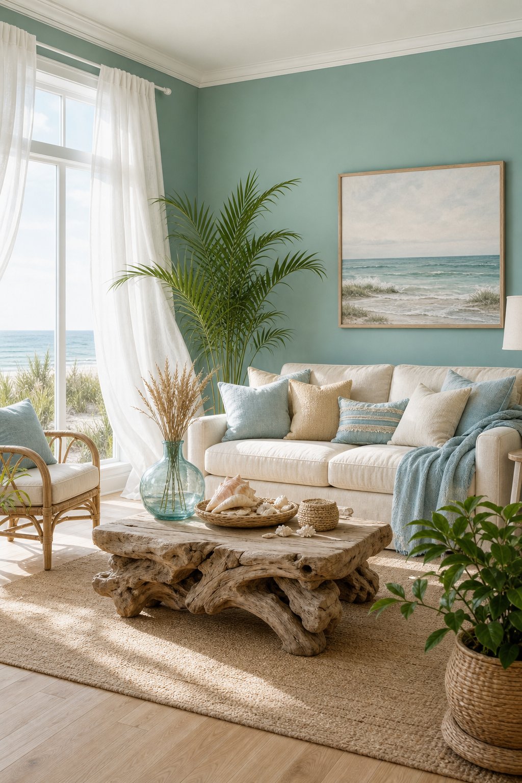 Coastal Living Room Paint Color 3 Tidepool Green 7FAFA5