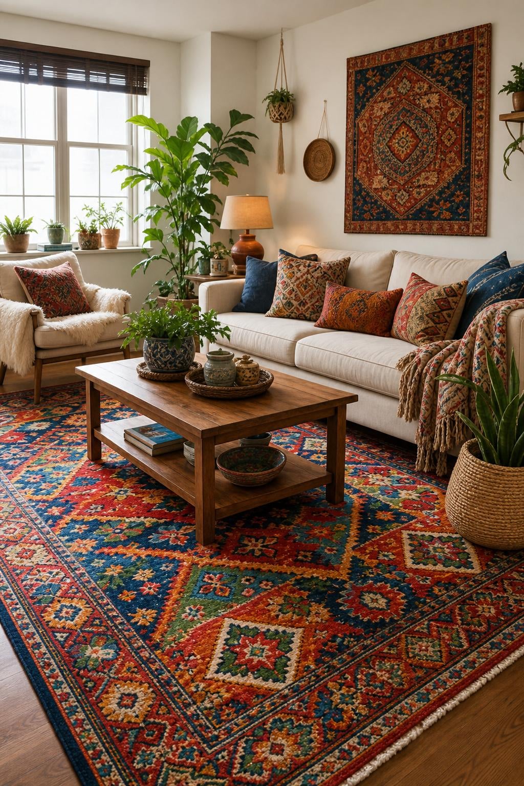 Colorful BOHO Living Room Decor Idea 3 Rug