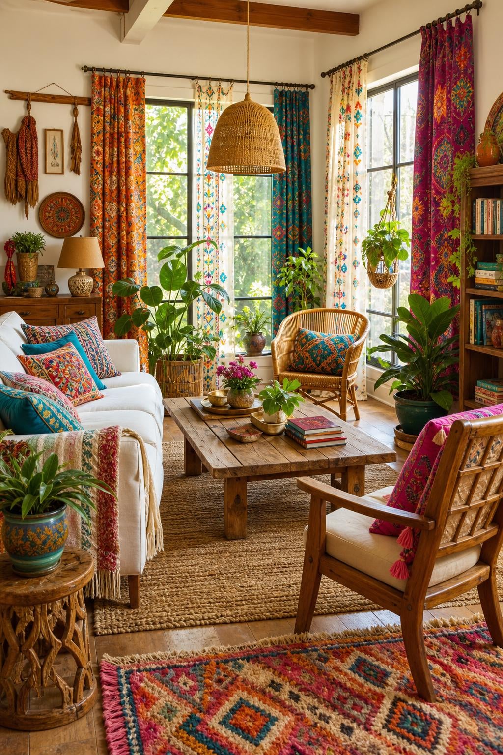 Colorful BOHO Living Room Decor Idea 5 Bright Playful Curtains