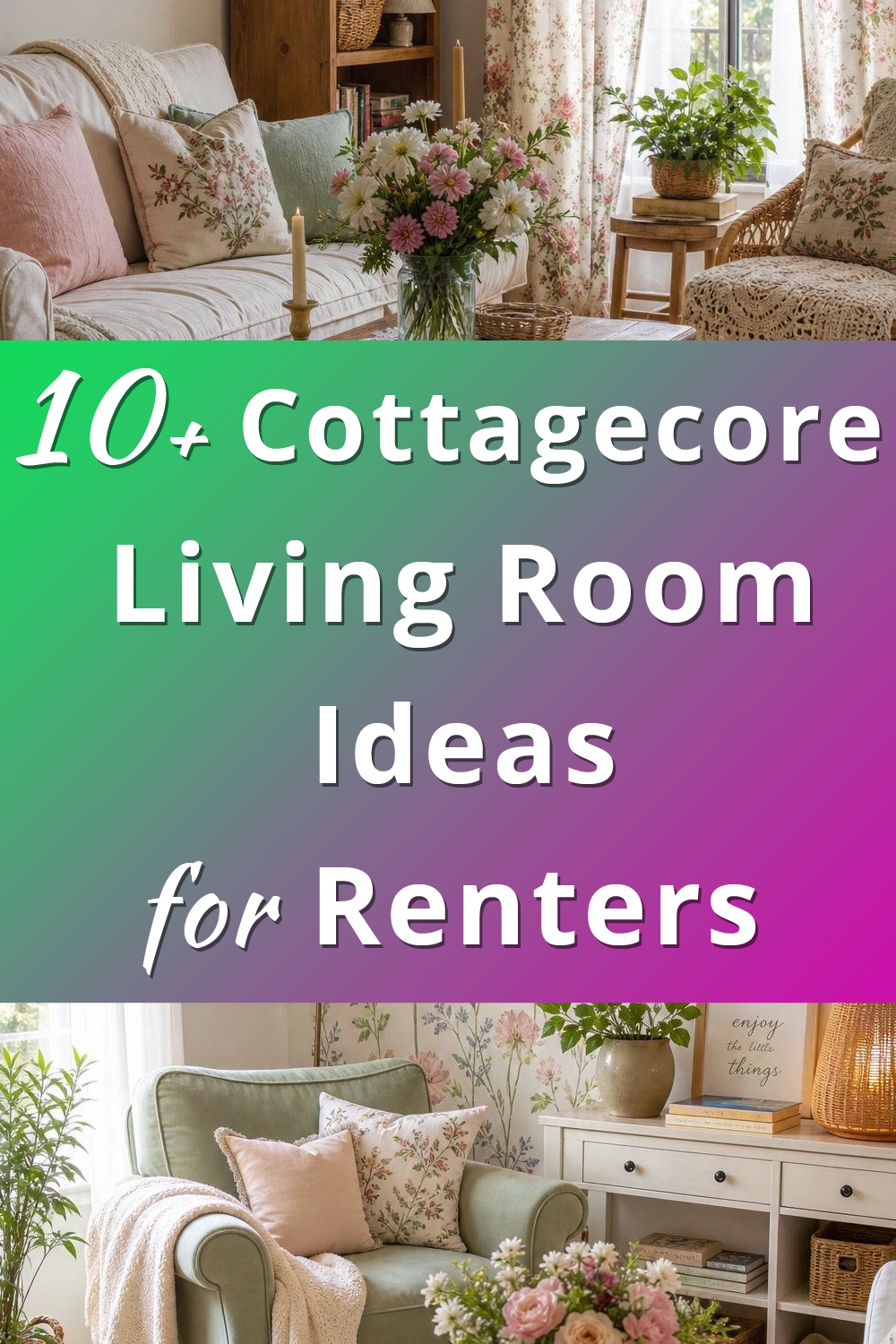Cottagecore Living Room Decor Ideas for Renters pin 1