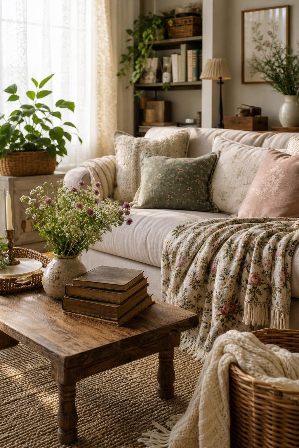 Cottagecore Living Room Decor for Renters Idea 6 Cozy Layered Textiles
