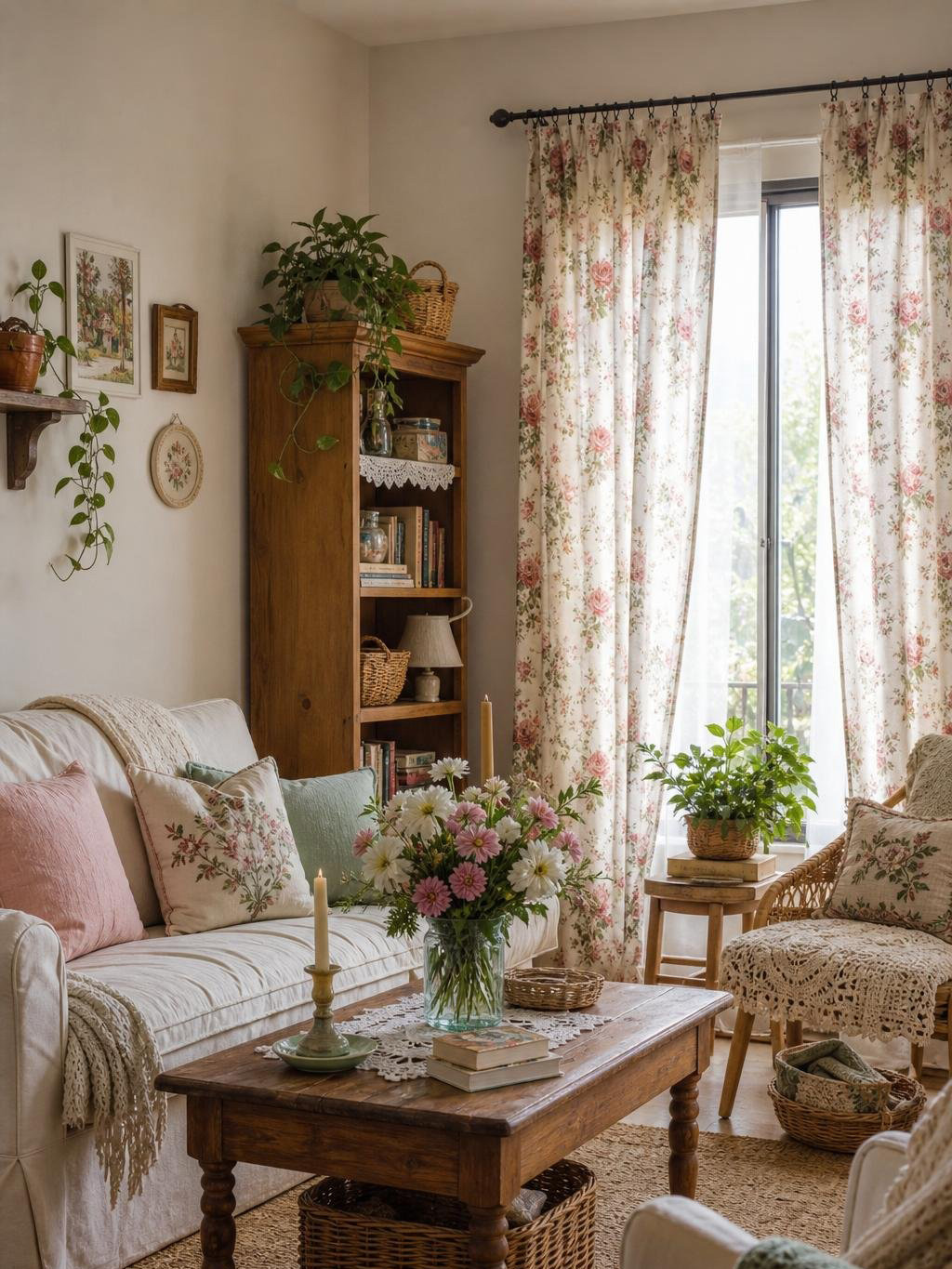 Cottagecore Living Room Decor for Renters Idea 9 Pretty Floral Curtains