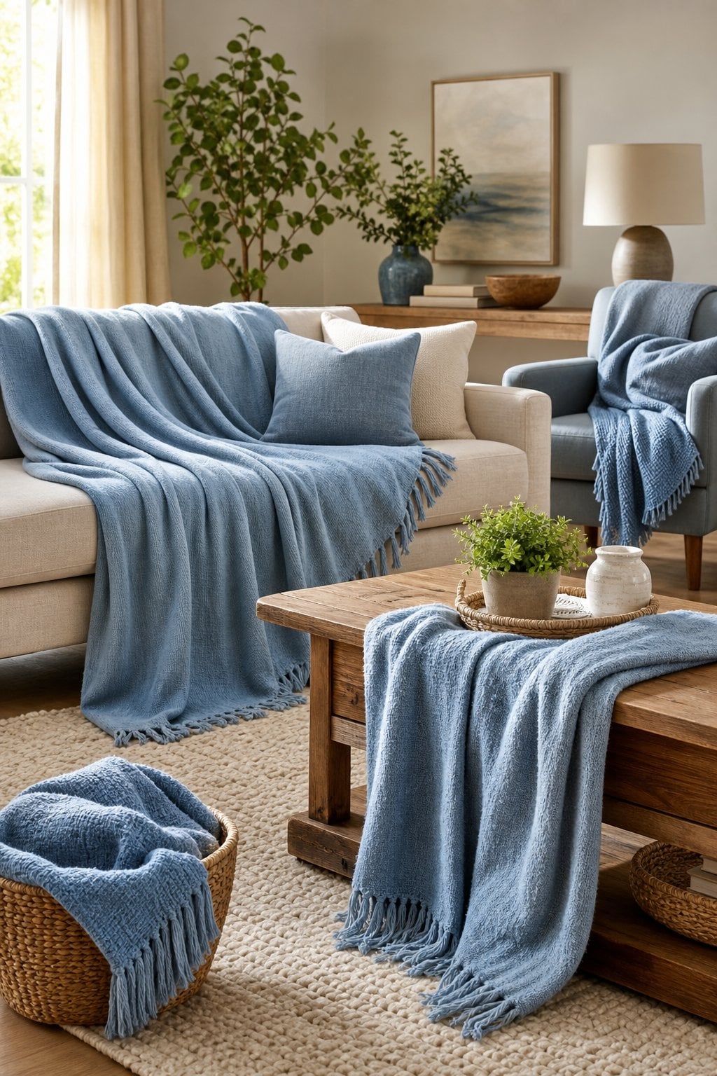 Cozy Blue Living Room Decor Idea 1 Soft Throw Blankets