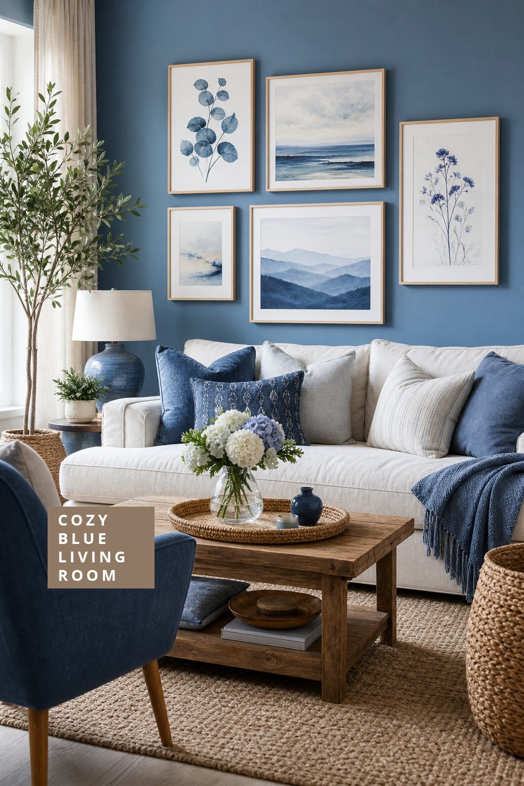 Cozy Blue Living Room Decor Idea 9 Gallery Wall