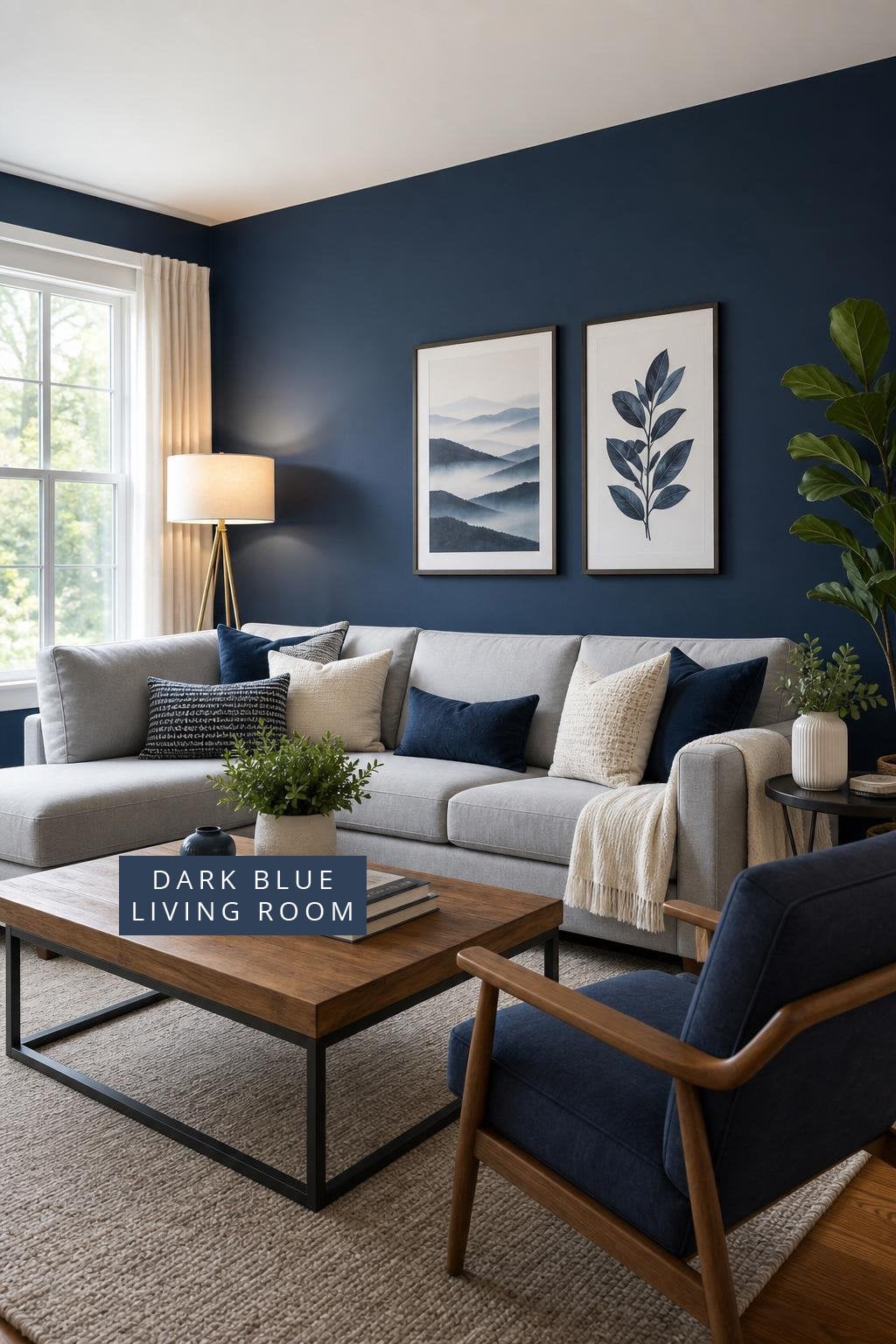 Dark Blue Living Room Decor Idea 1 Accent Wall