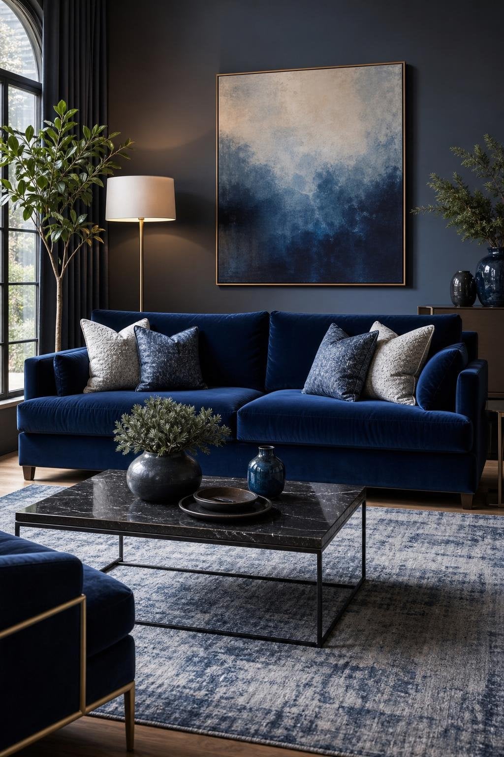 Dark Blue Living Room Decor Idea 2 Navy Velvet Sofa