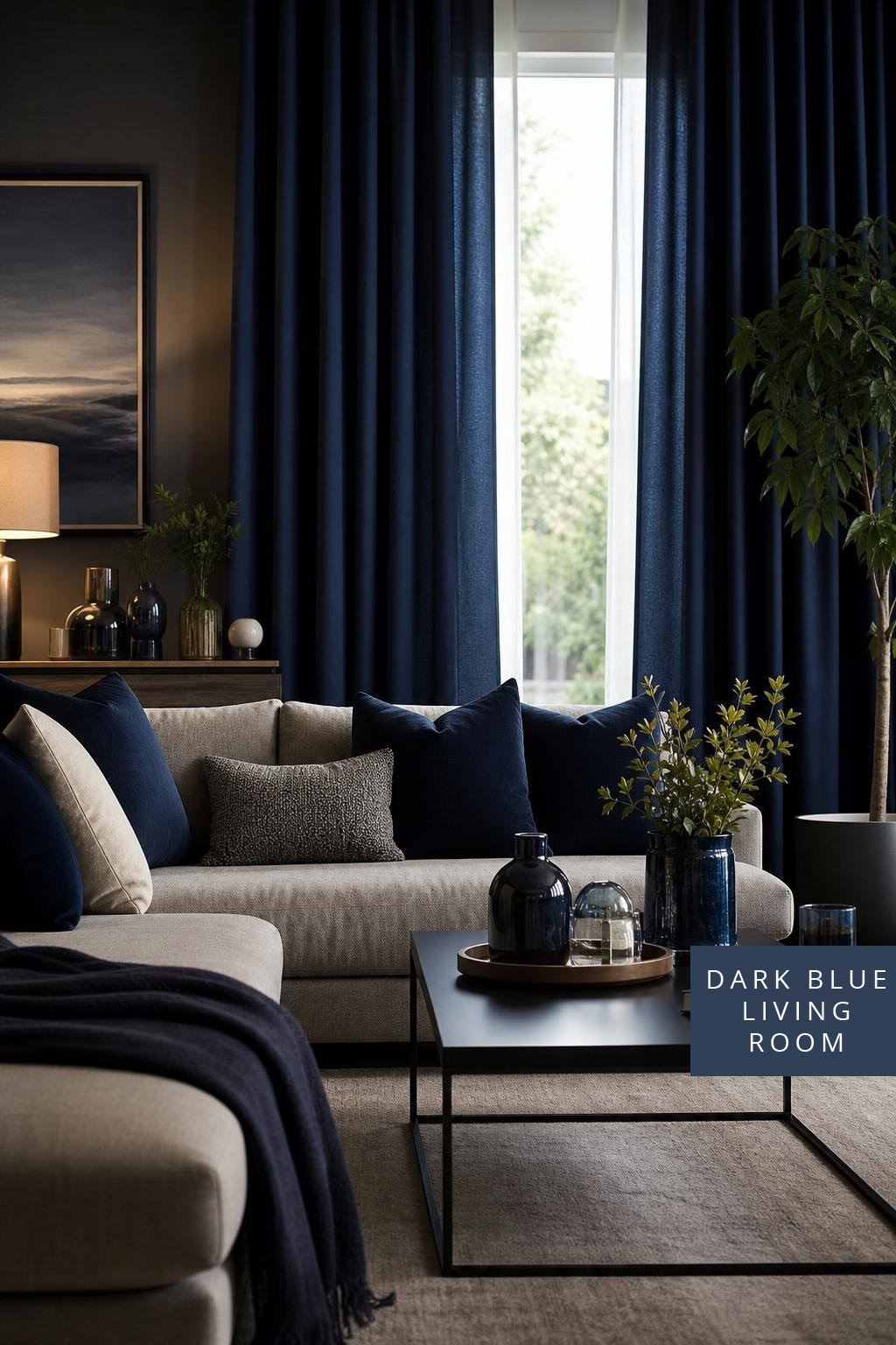 Dark Blue Living Room Decor Idea 5 Navy Curtains