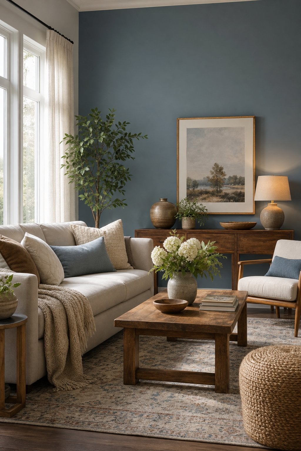 Dusty Blue Living Room Decor Idea 1 Accent Wall