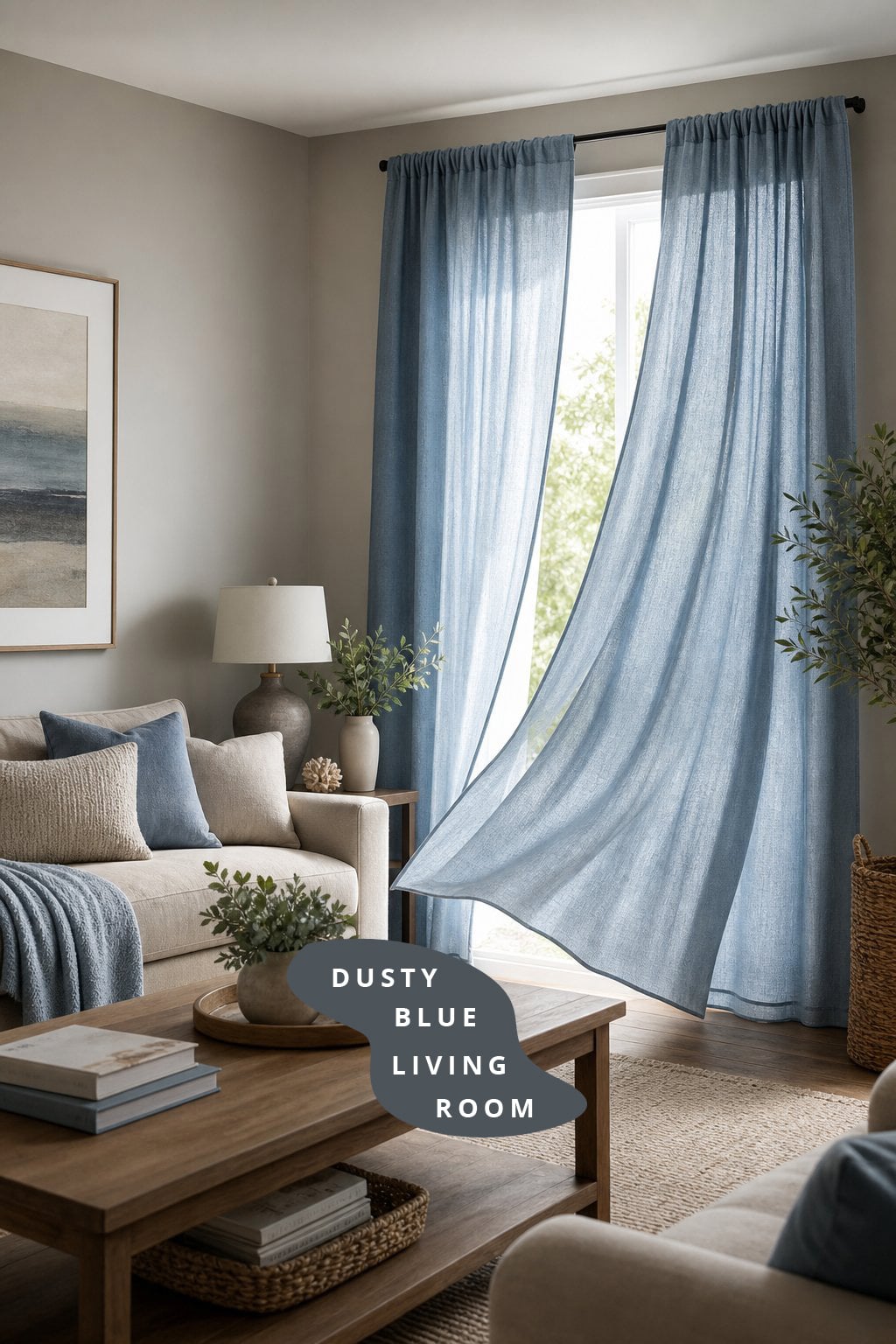 Dusty Blue Living Room Decor Idea 2 Curtains