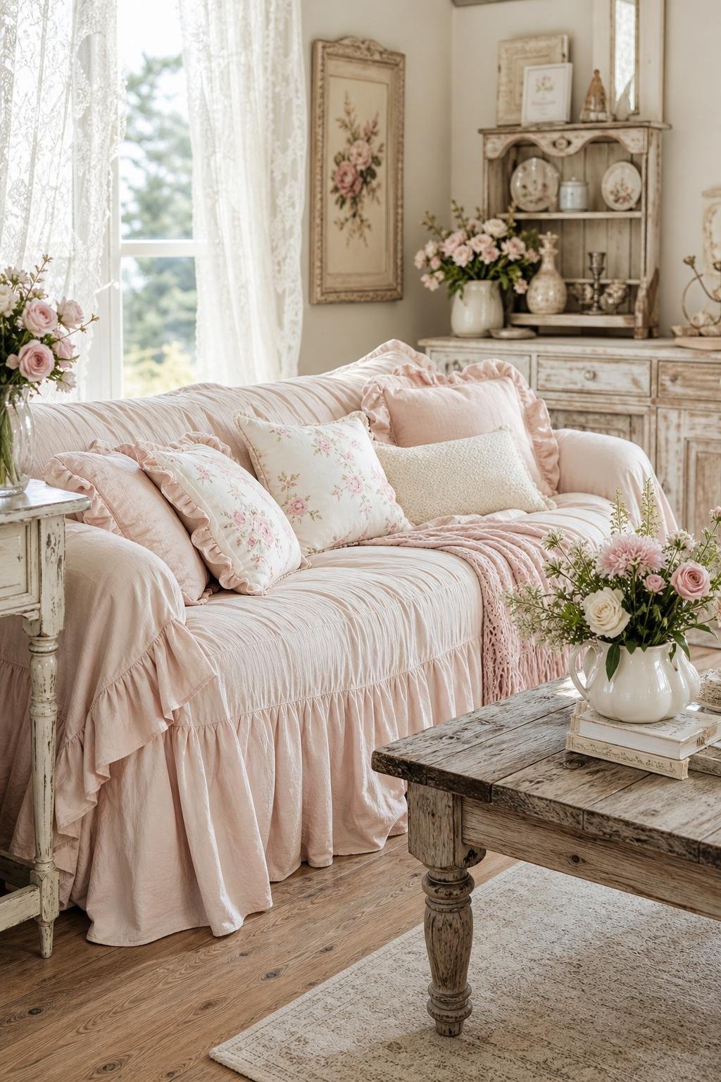 French Shabby Chic Living Room Decor Idea 1 Romantic Ruffled Slipcovers