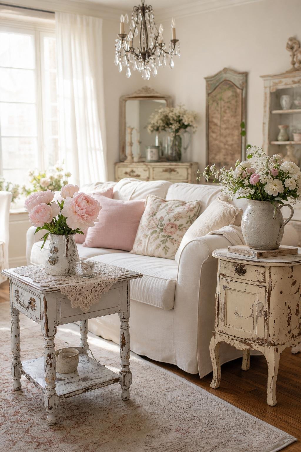 French Shabby Chic Living Room Decor Idea 9 Chippy Painted Side Tables