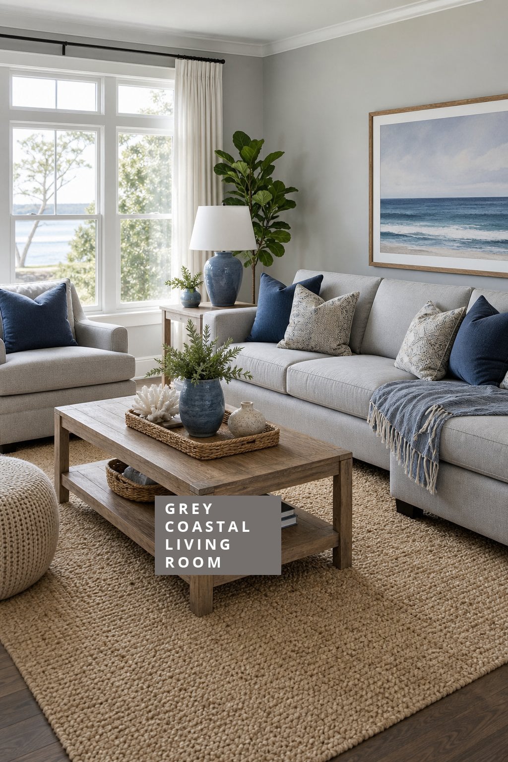 Grey Coastal Living Room Blue Beige Details Decor Idea 3 Rug