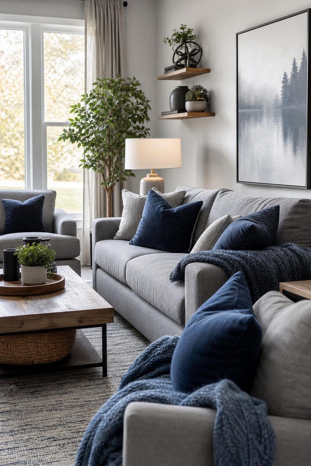 Grey and Blue Living Room Decor Idea 1 Sofa