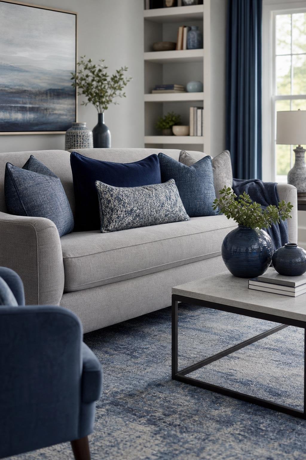 Grey and Blue Living Room Decor Idea 2 Throw Pillows