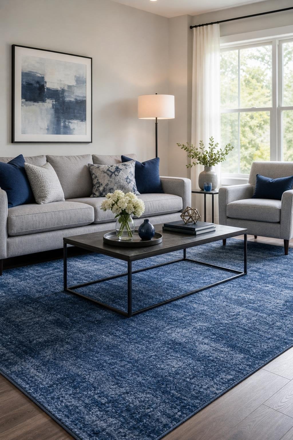 Grey and Blue Living Room Decor Idea 3 Area Rug