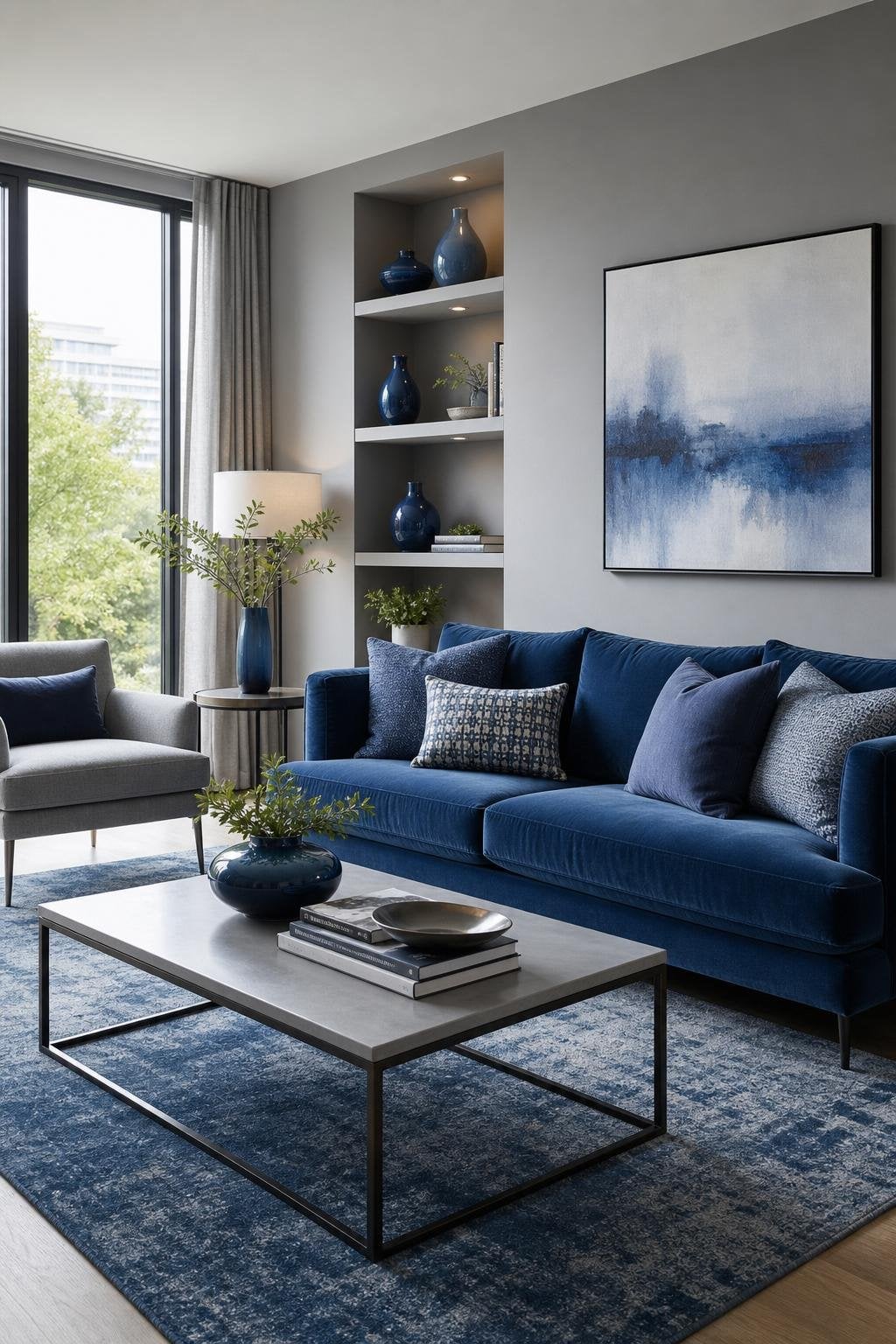 Grey and Blue Living Room Decor Idea 4 Walls
