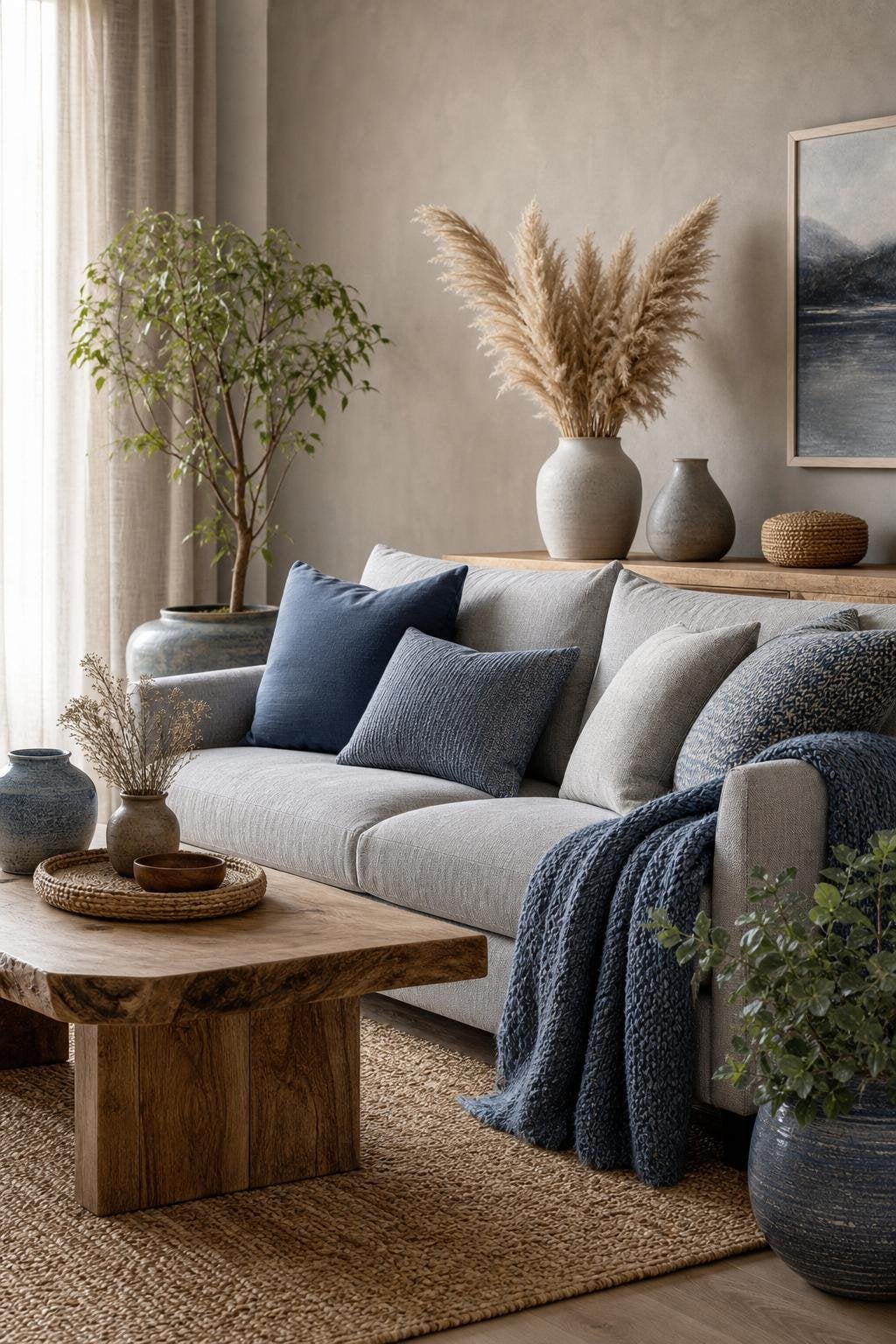 Grey and Blue Living Room Decor Idea 5 Natural Textures