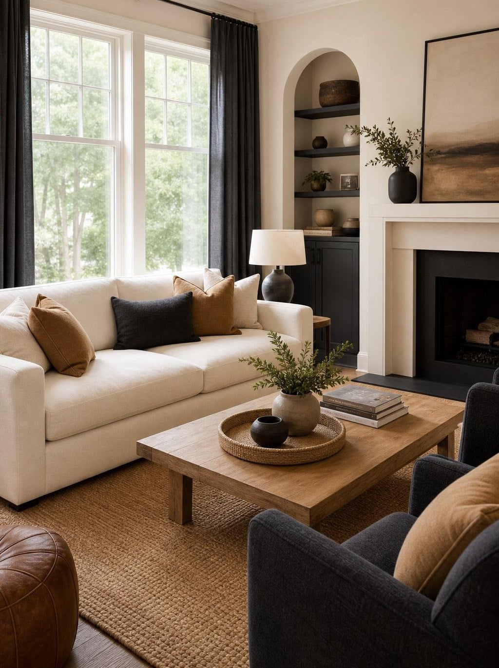 Living Room Color Combo 1 Cream Charcoal Camel