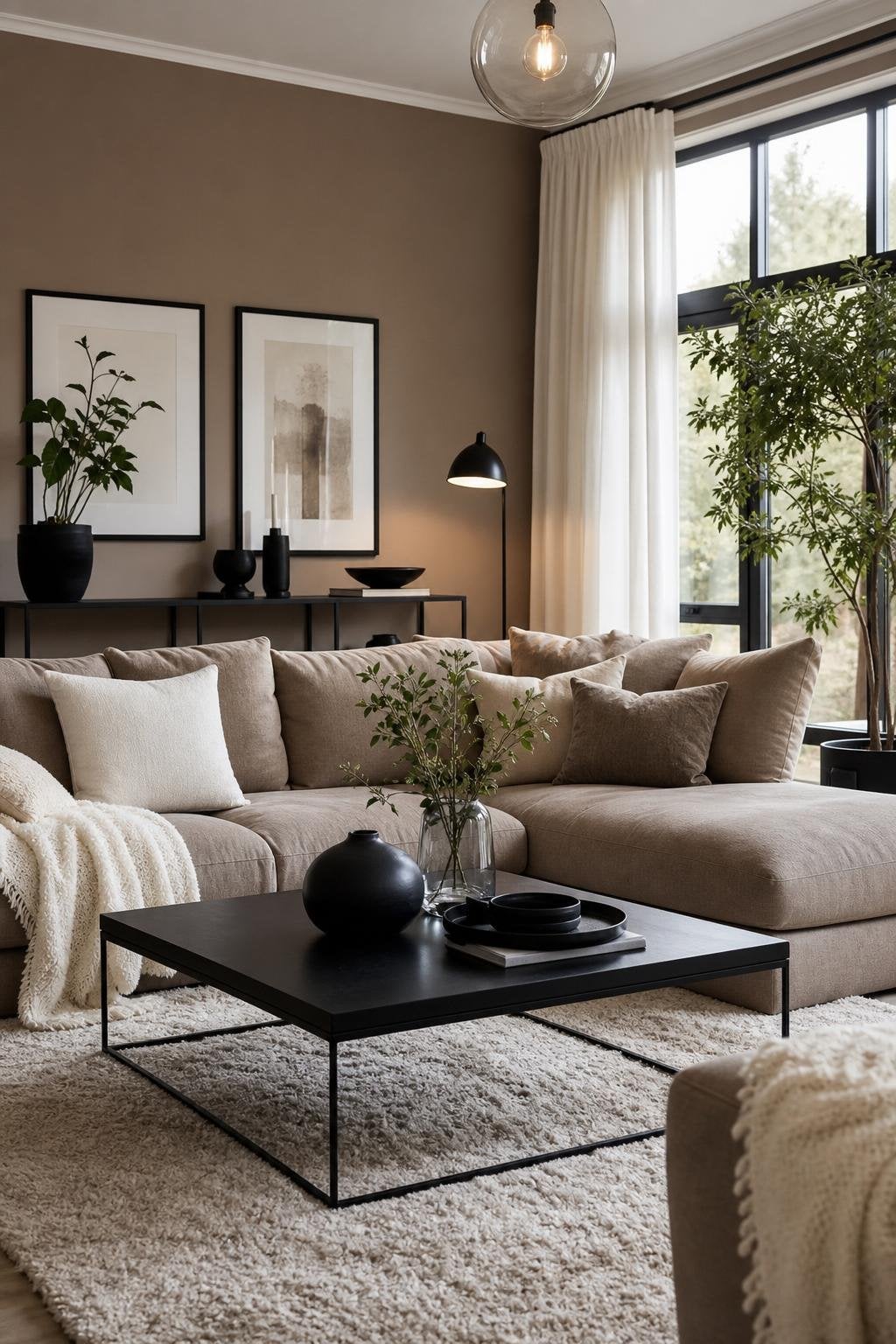Living Room Color Combo 10 Taupe Black Accents Soft White