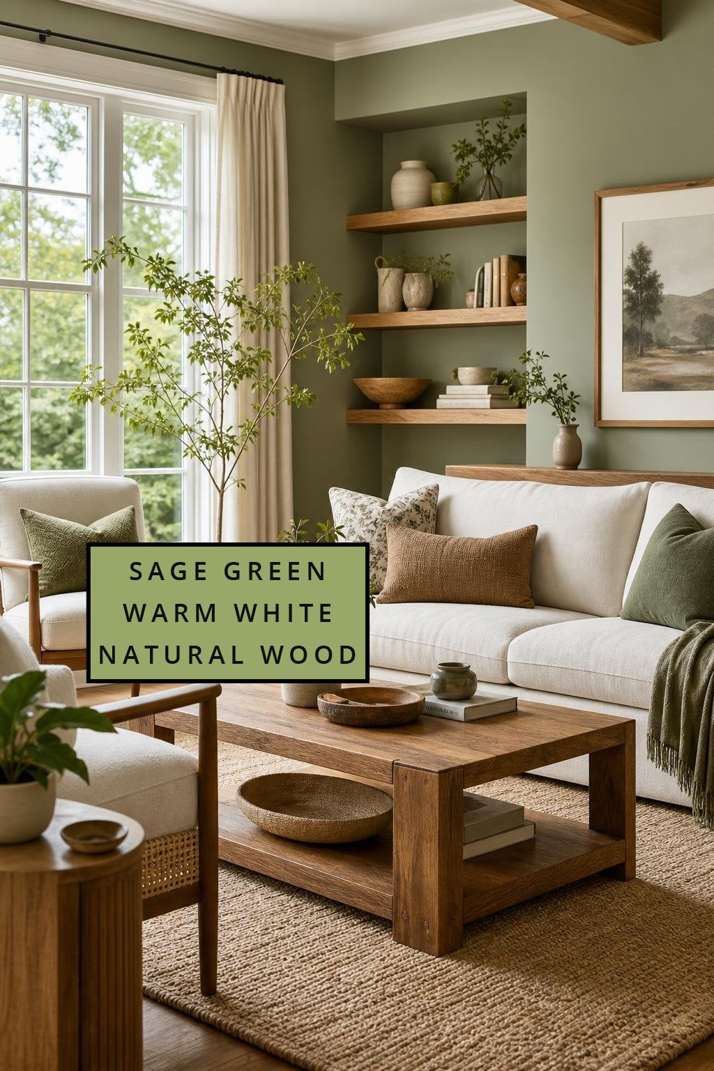 Living Room Color Combo 2 Sage Green Warm White Natural Wood