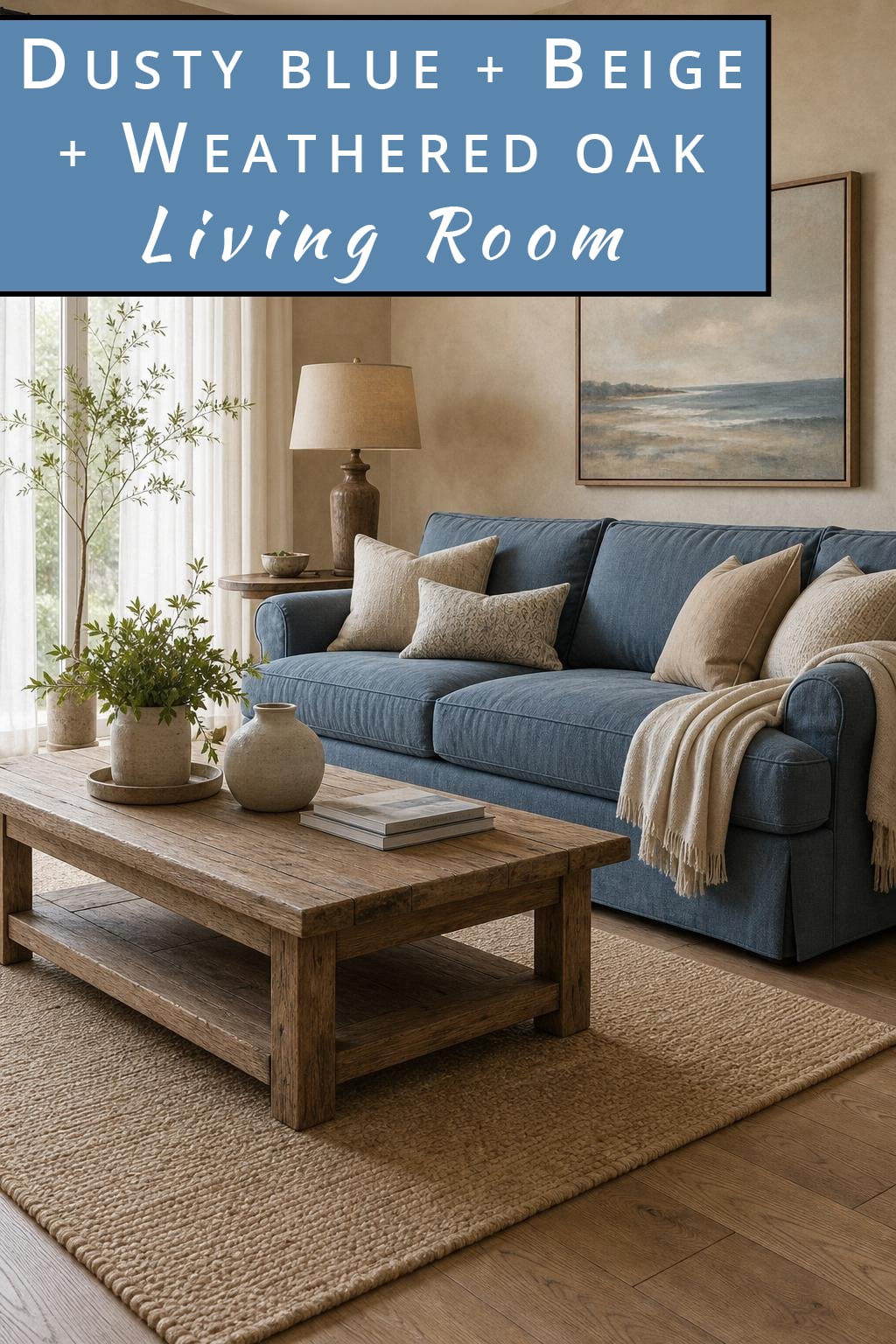 Living Room Color Combo 6 Dusty Blue Beige Weathered Oak