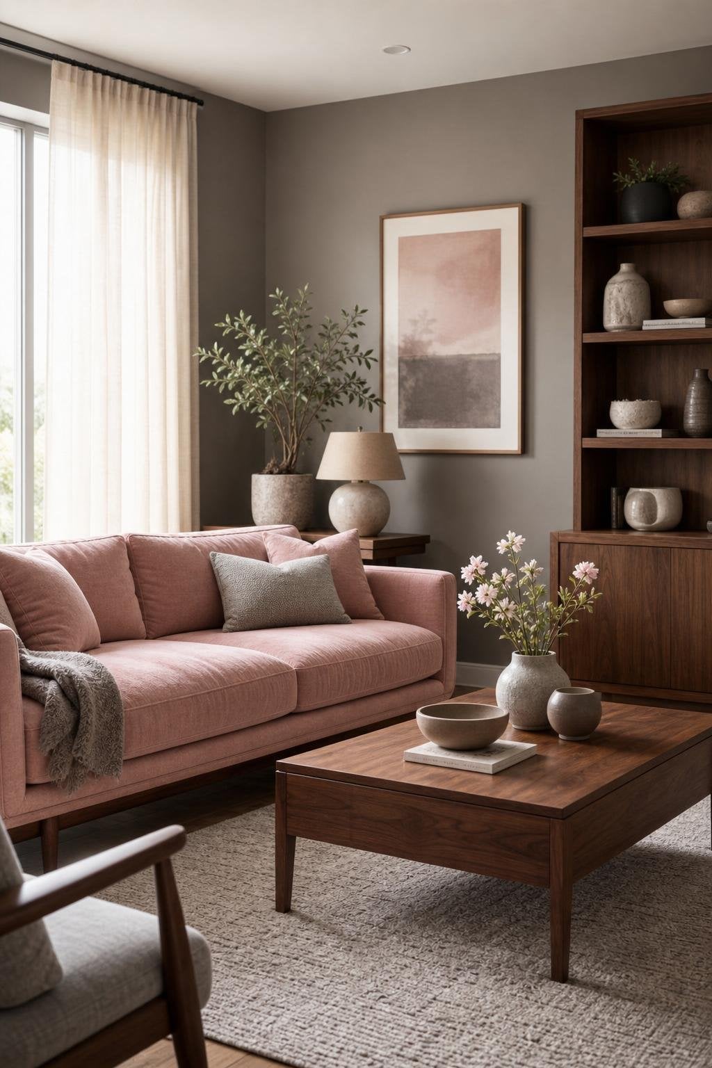 Living Room Color Combo 8 Blush Pink Warm Gray Walnut