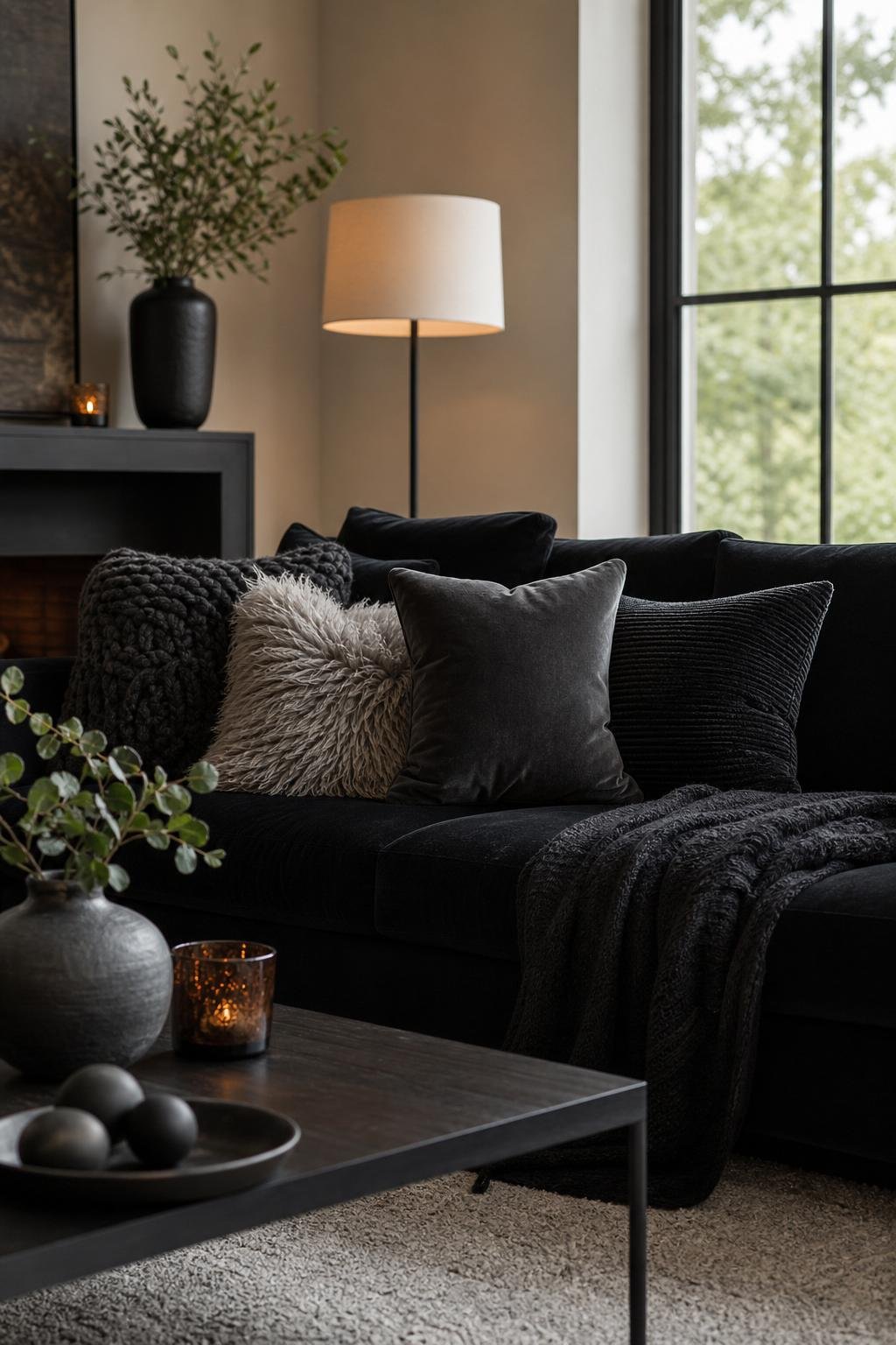 Living Room Decor Black Couch Idea 3 Texture Heavy Throw Pillows