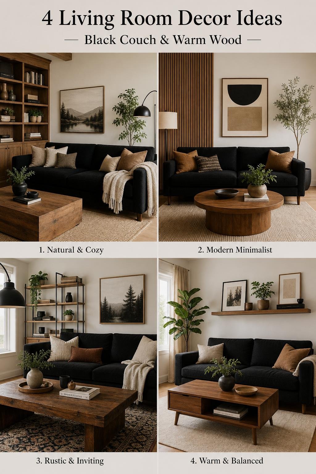 Living Room Decor Black Couch Idea 4 Warm Wood Details
