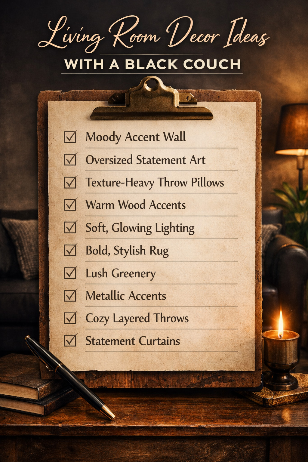Living Room Decor Ideas with a Black Couch checklist