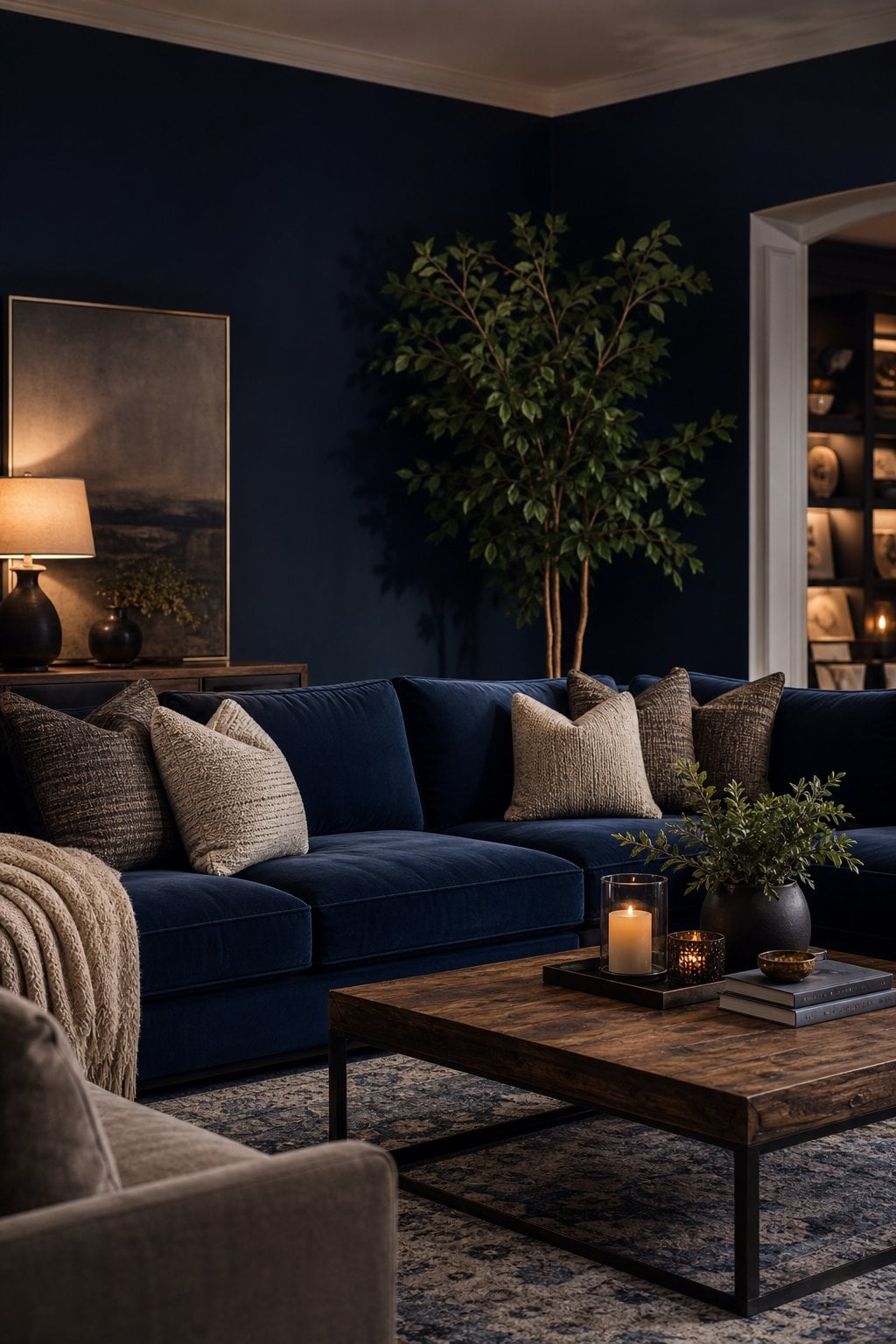 Midnight Blue Living Room Decor Idea 1 Wall Paint