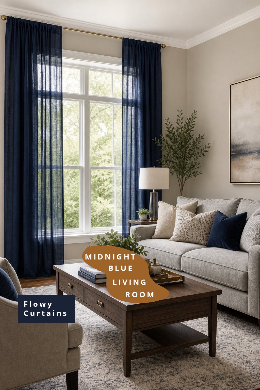 Midnight Blue Living Room Decor Idea 4 Curtains