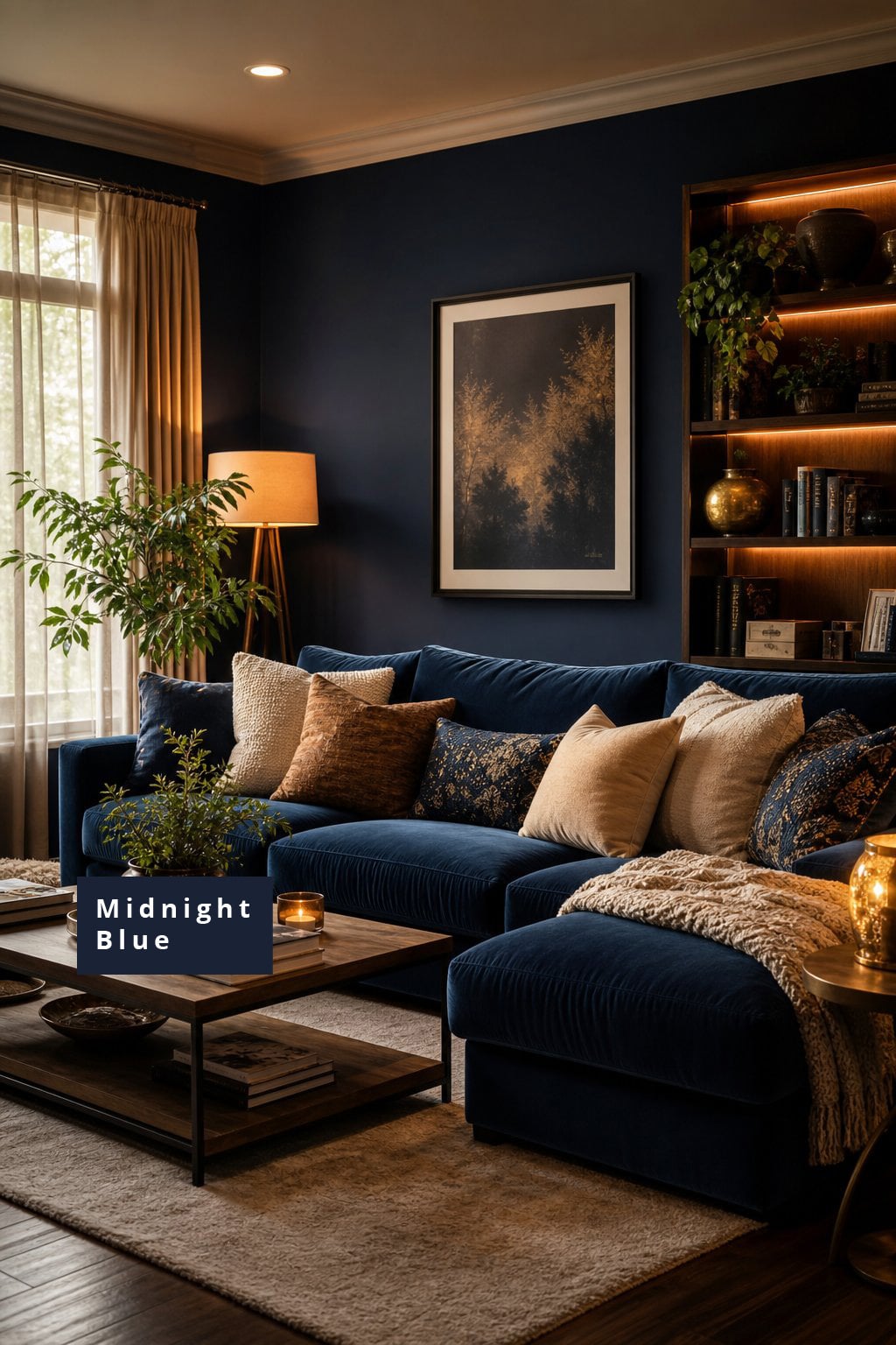 Midnight Blue Living Room Decor Idea 5 Soft Warm Lighting