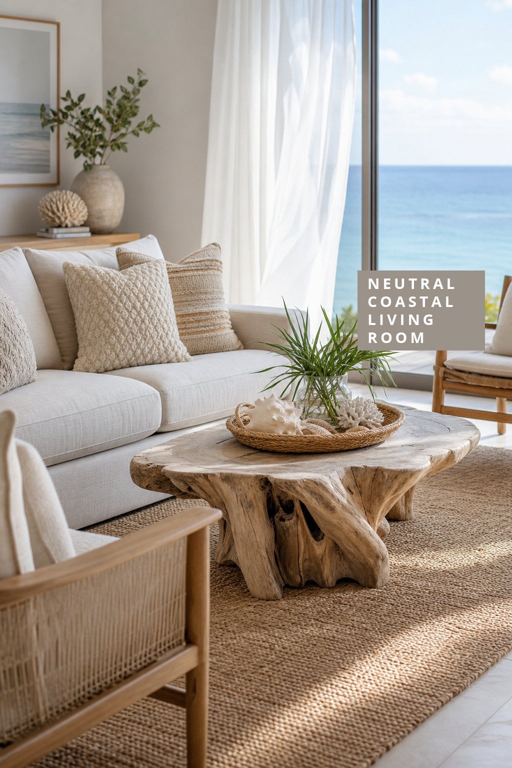 Neutral Coastal Living Room Decor Idea 2 textured rug